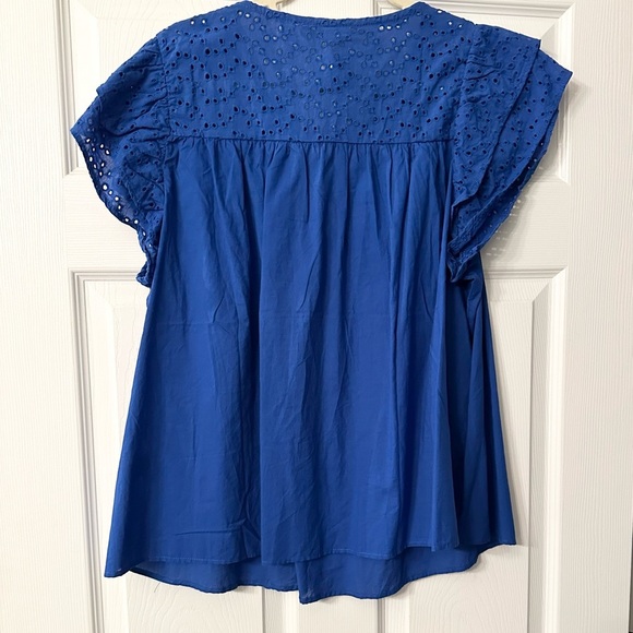 ULTRA PINK XL Cotton Cobalt Blue Eyelet Blouse R $68 NWT - Picture 4 of 8